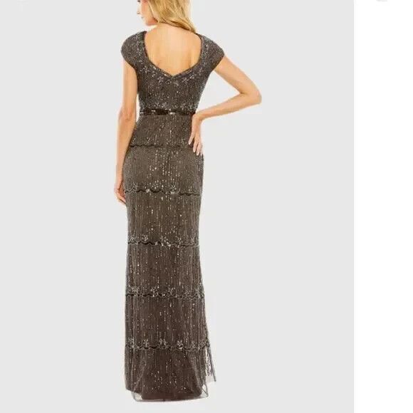MAC DUGGAL 9089 CAP SLEEVE SWEETHEART NECKLINE BEADED CHARCOAL BROWN GOWN  sz 2‎ - Picture 4 of 10